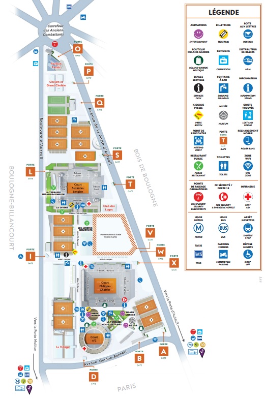 Plan du stade de Roland-Garros en 2016. ©FFT